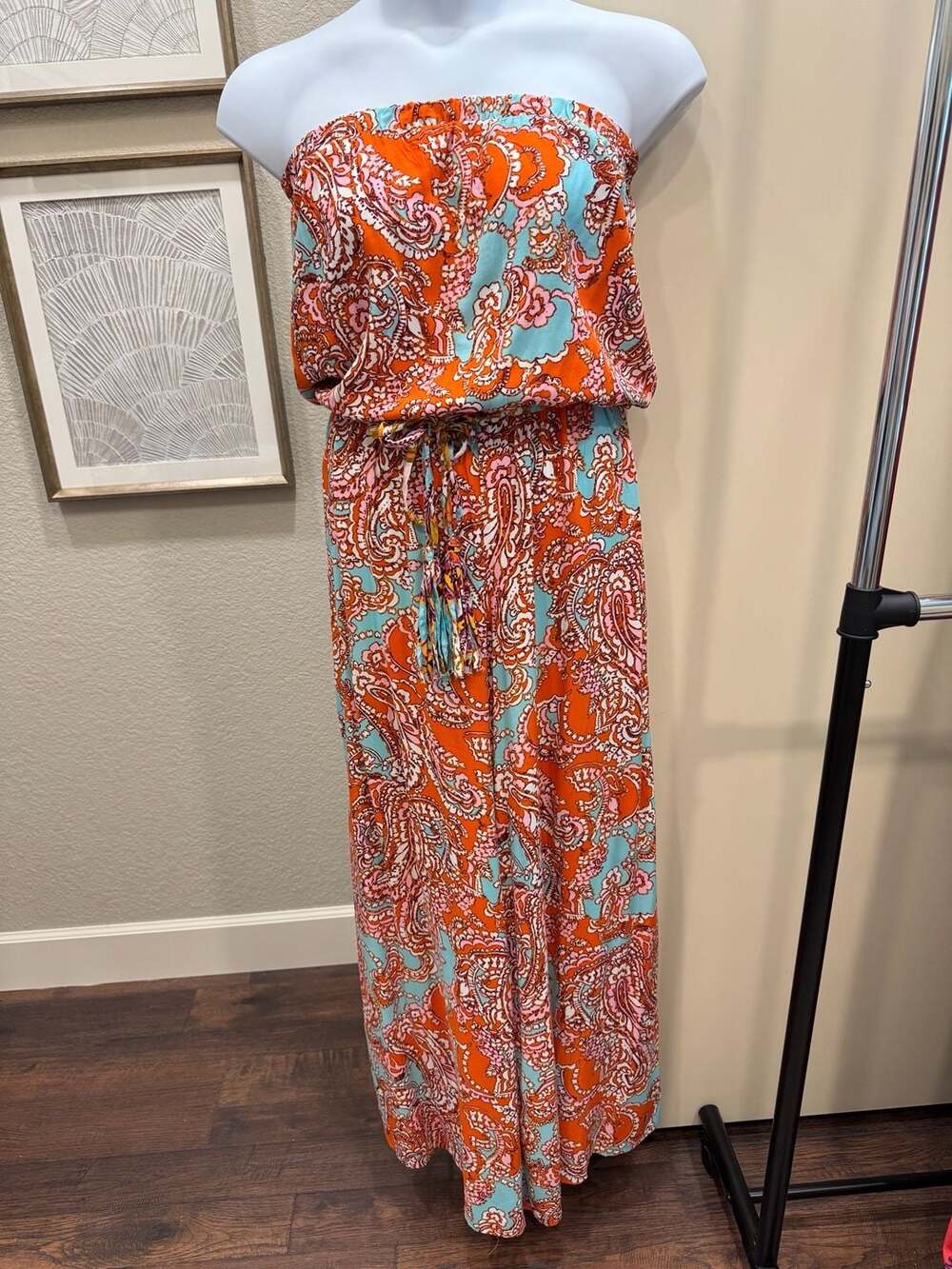 Ivy Street Paisley Print Bandeau Wide Leg Jumpsuit Size L